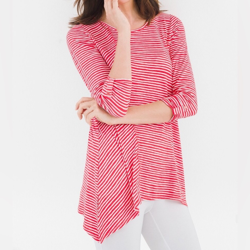Chico's Vibrant Red and White Striped Tunic
